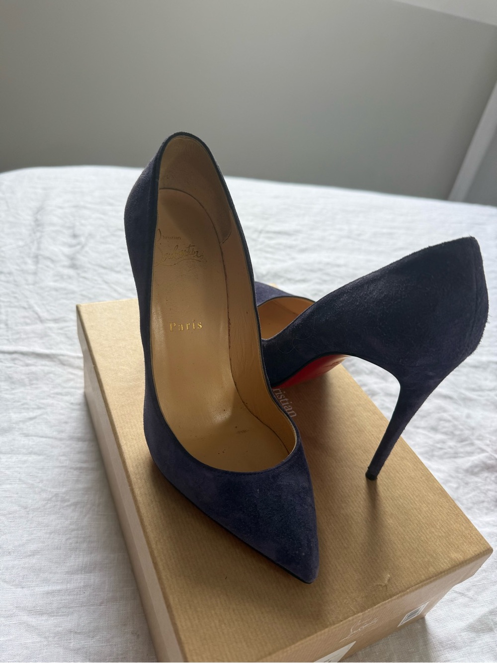 Christian Louboutin Navy Suede Pointed-Toe Stiletto Pumps Pigalle